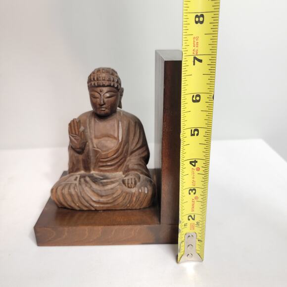 Buddha Wood Carved Bookends MCM Style Collectible READ - Picture 6 of 9